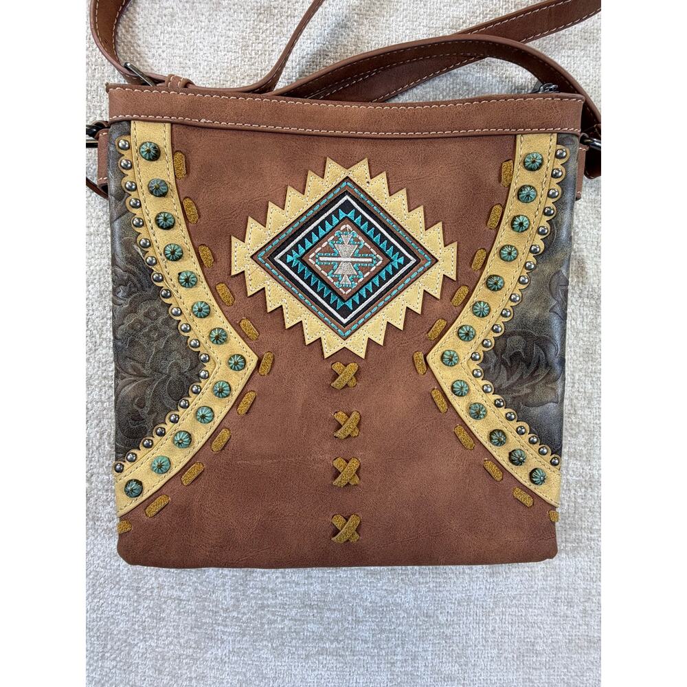 Montana West Women's Brown Faux Leather Southwest Crossbody Purse Bag Western - Picture 8 of 13